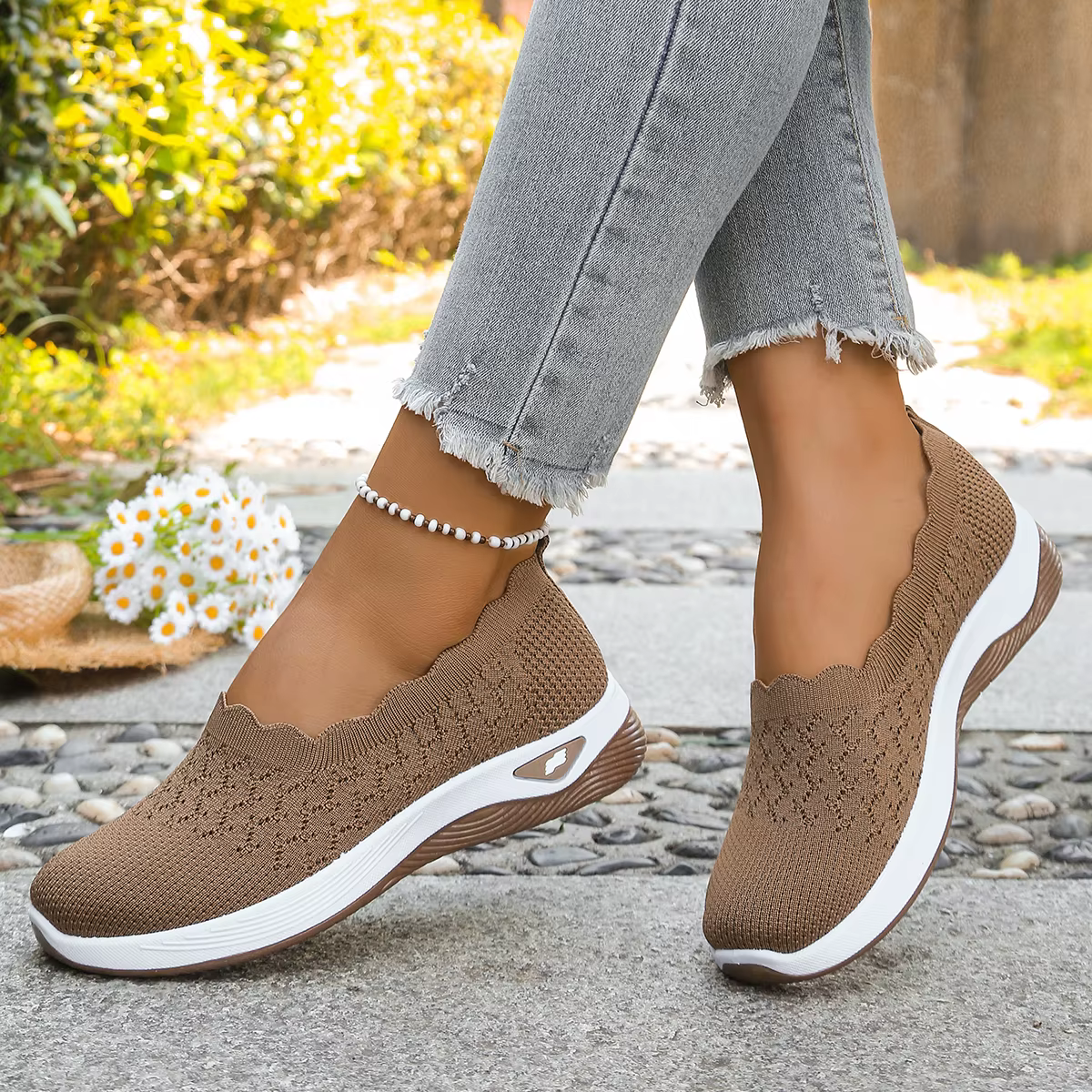 Chaussures orthopédiques pour femmes, chaussures de marche en tricot, respirantes, à enfiler, mocassins souples, baskets compensées antidérapantes, chaussures décontractées confortables
