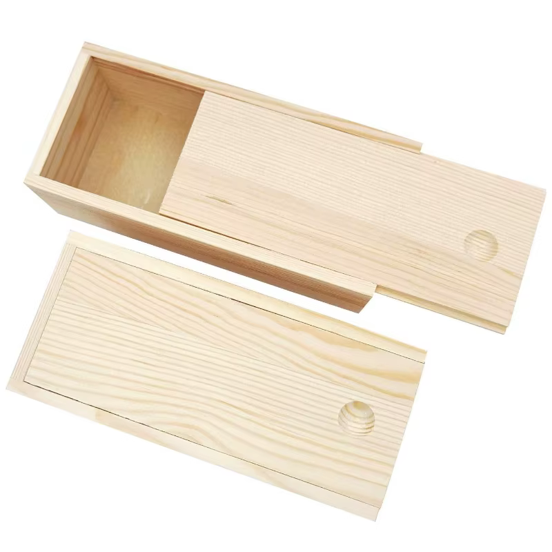 Boîte de rangement en bois avec couvercle coulissant en pin