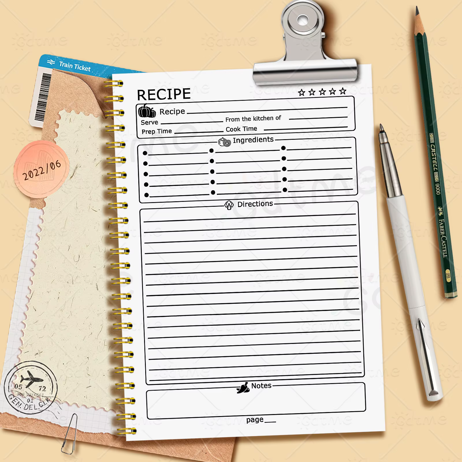 1 carnet de recettes, un planificateur de cuisine avec de jolis motifs culinaires et un journal alimentaire aux couleurs pastel pour les cuisiniers à domicile et les planificateurs de repas