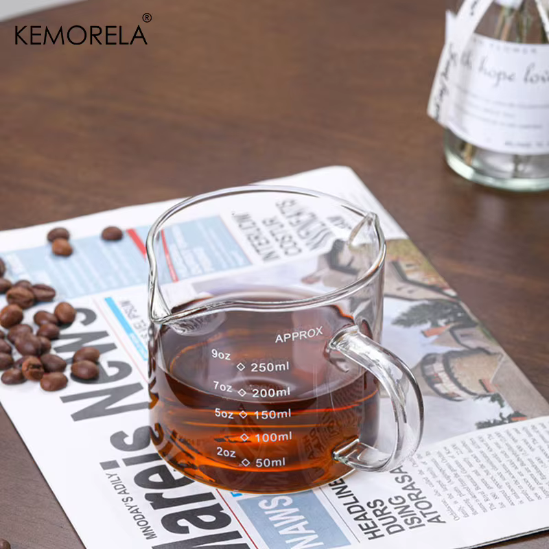 Tasse à mesurer en verre avec poignée, tasse à lait expresso, tasse de cuisine avec échelle, récipient précis pour la cuisson du Barista, 75/150ML