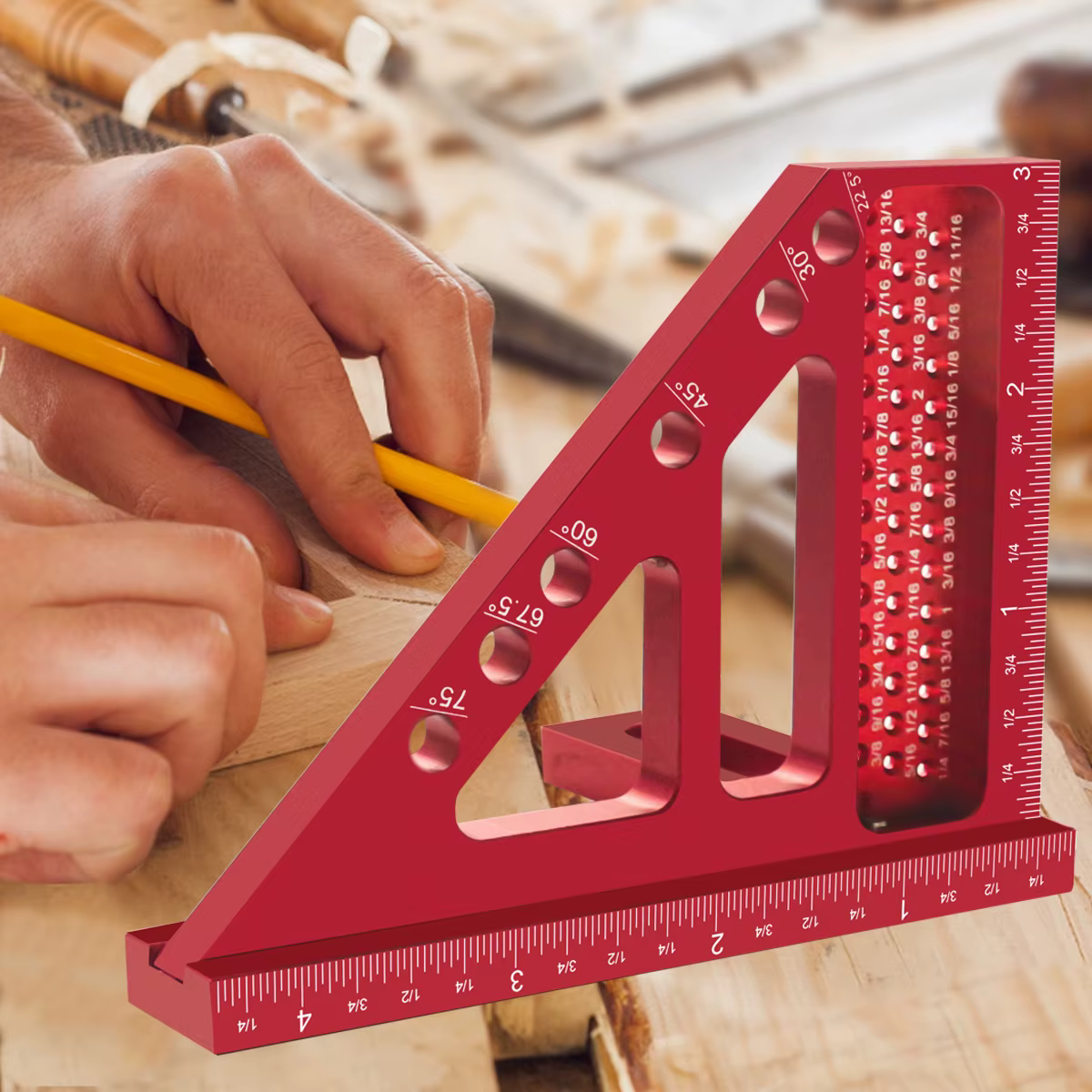 Règle de mesure multi-angles 3D - Métrique et impérial - Équerre rapporteur en alliage d'aluminium 45/90 degrés pour le travail du bois et les ingénieurs