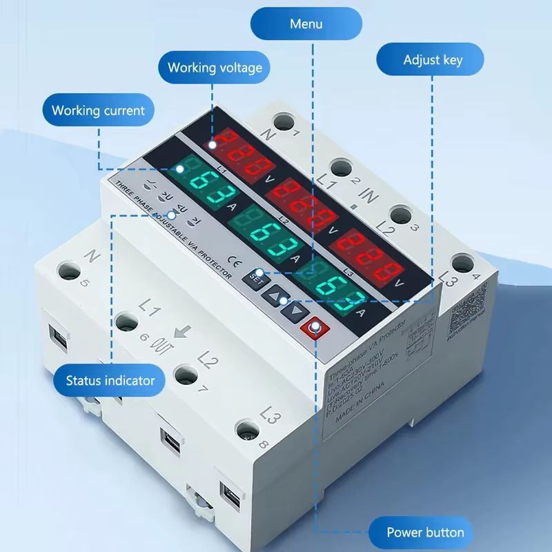 Sélecteur de Phase sur Rail Din triphasé 100A 63A