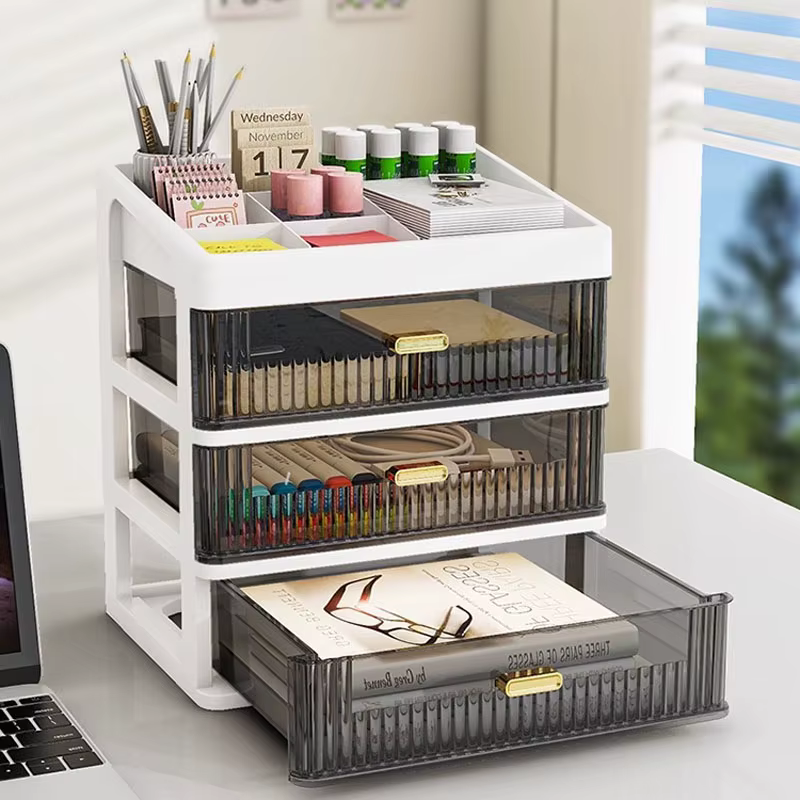 Tiroir de rangement de bureau, organisateur de papeterie Transparent, fournitures de bureau, boîte d'accessoires, boîtes d'organisation en plastique pour l'école