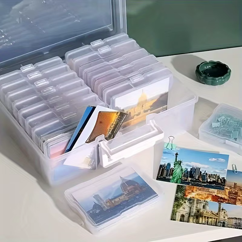 Boîte de rangement de photos en plastique à 16 compartiments avec poignée