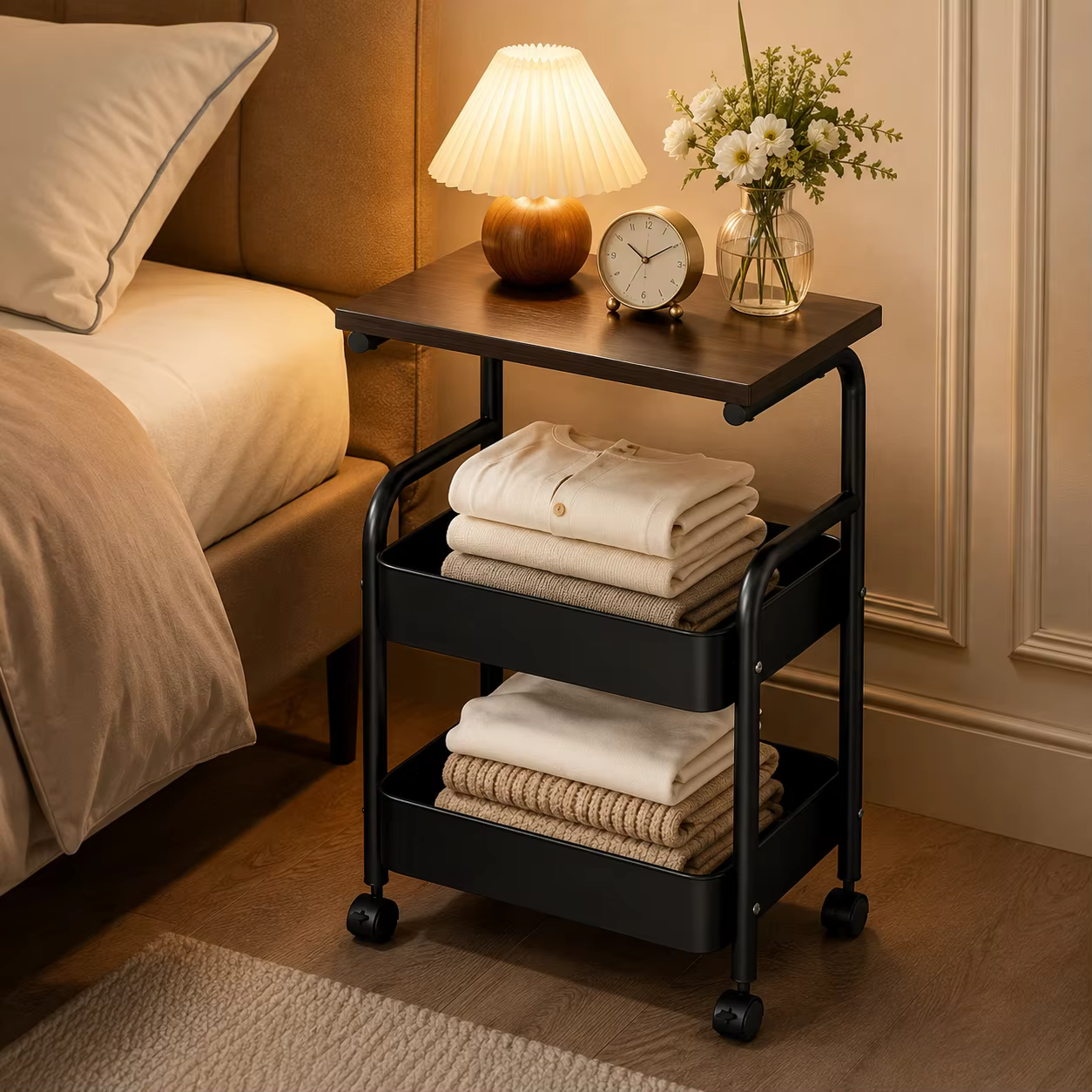 Étagère de rangement de chevet, organisateur mobile multi-niveaux pour la maison, le canapé du salon, support à collation pour fauteuil roulant