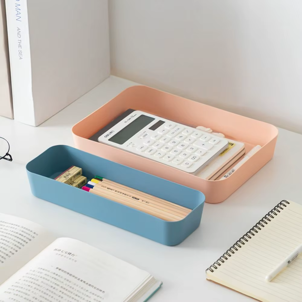 Boîte de rangement de bureau en plastique empilable grande capacité