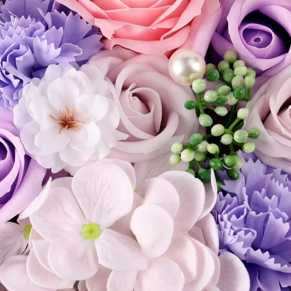 Coffret cadeau de fleurs de savon, plante artificielle, huile essentielle, savon de fleurs pour la fête des femmes, fête des mères, œillet de roses, décoration de salle de bains