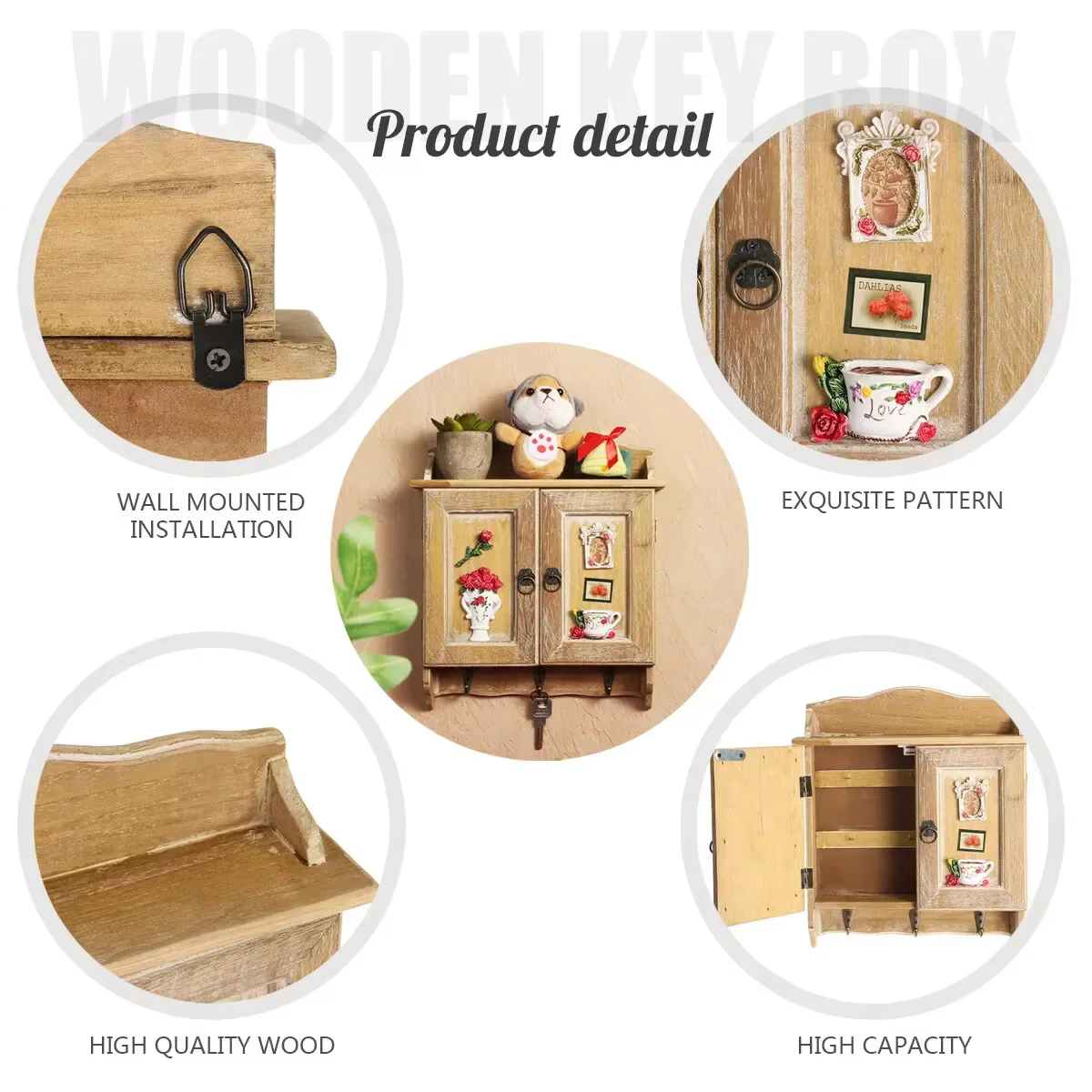 Pour la maison salon décor rétro en bois Double portes boîte à clés organisateur support 9 crochets clé armoire