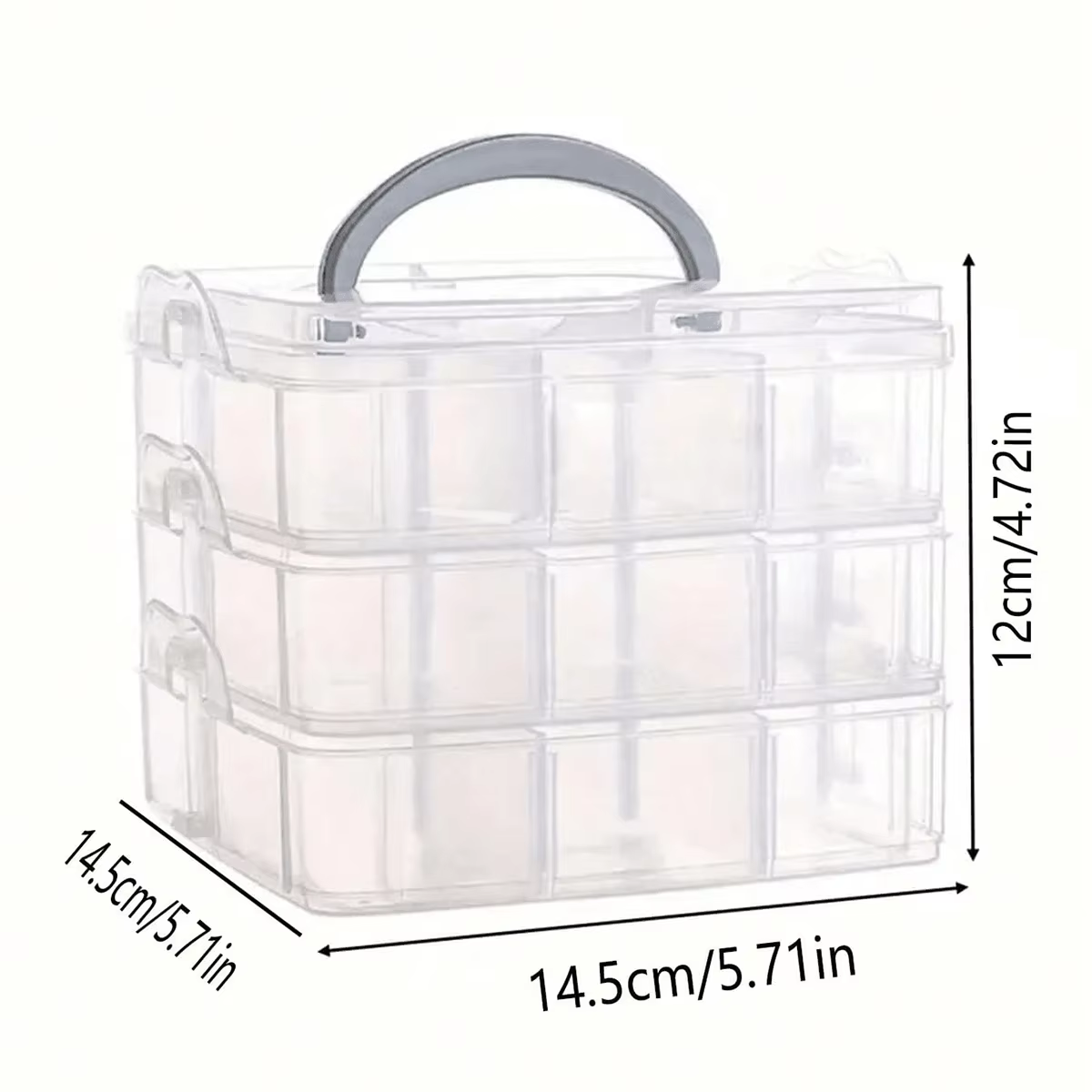 Boîte de rangement en plastique transparente à 3 niveaux et 18 grilles