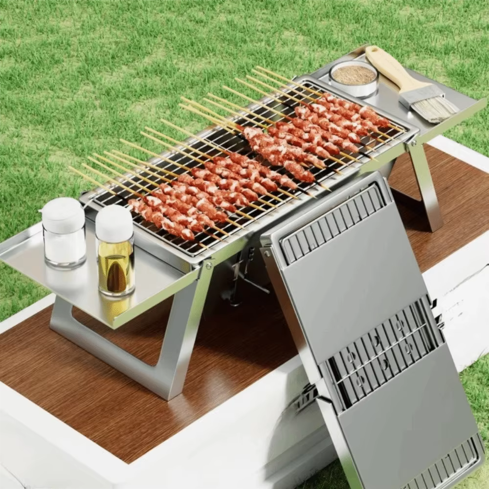 Barbecue pliable en acier inoxydable Réglage de la chaleur réglable Grille extensible