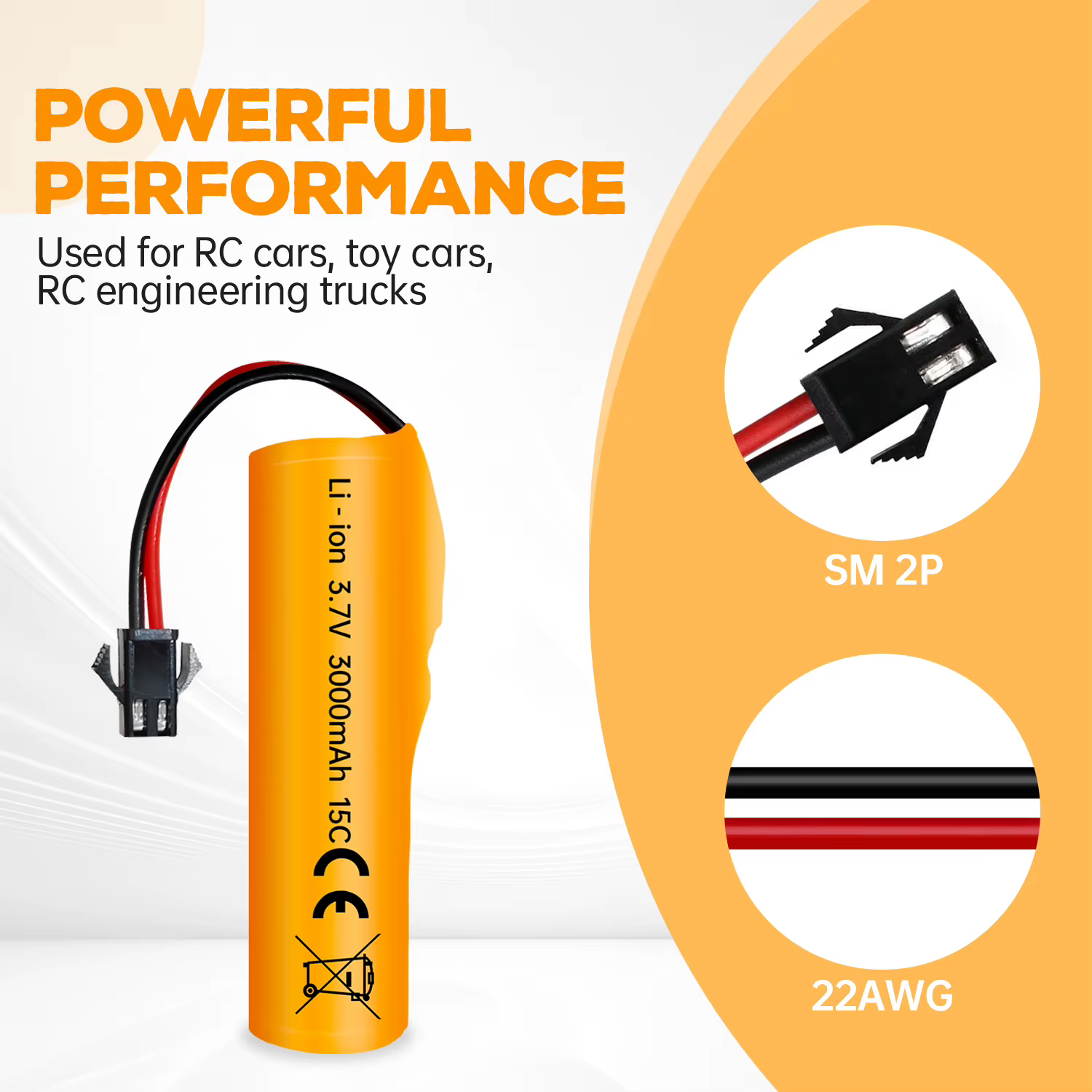 2 batteries Li-ion 3.7V 3000mAh avec prise SM-2P et USB pour voiture RC DE42 DE44 DE45 DE68