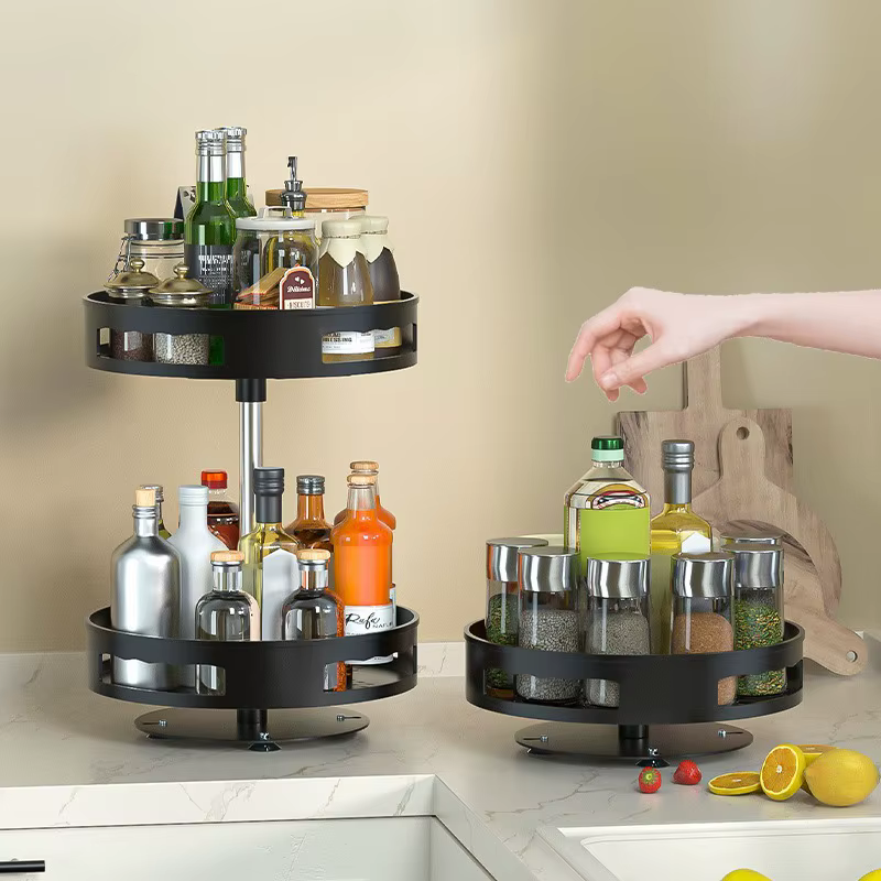 360 °   Étagère à épices rotative multi-niveaux, carrousel de rangement pour comptoir de cuisine, plateau tournant pour bouteilles et bocaux d'épices