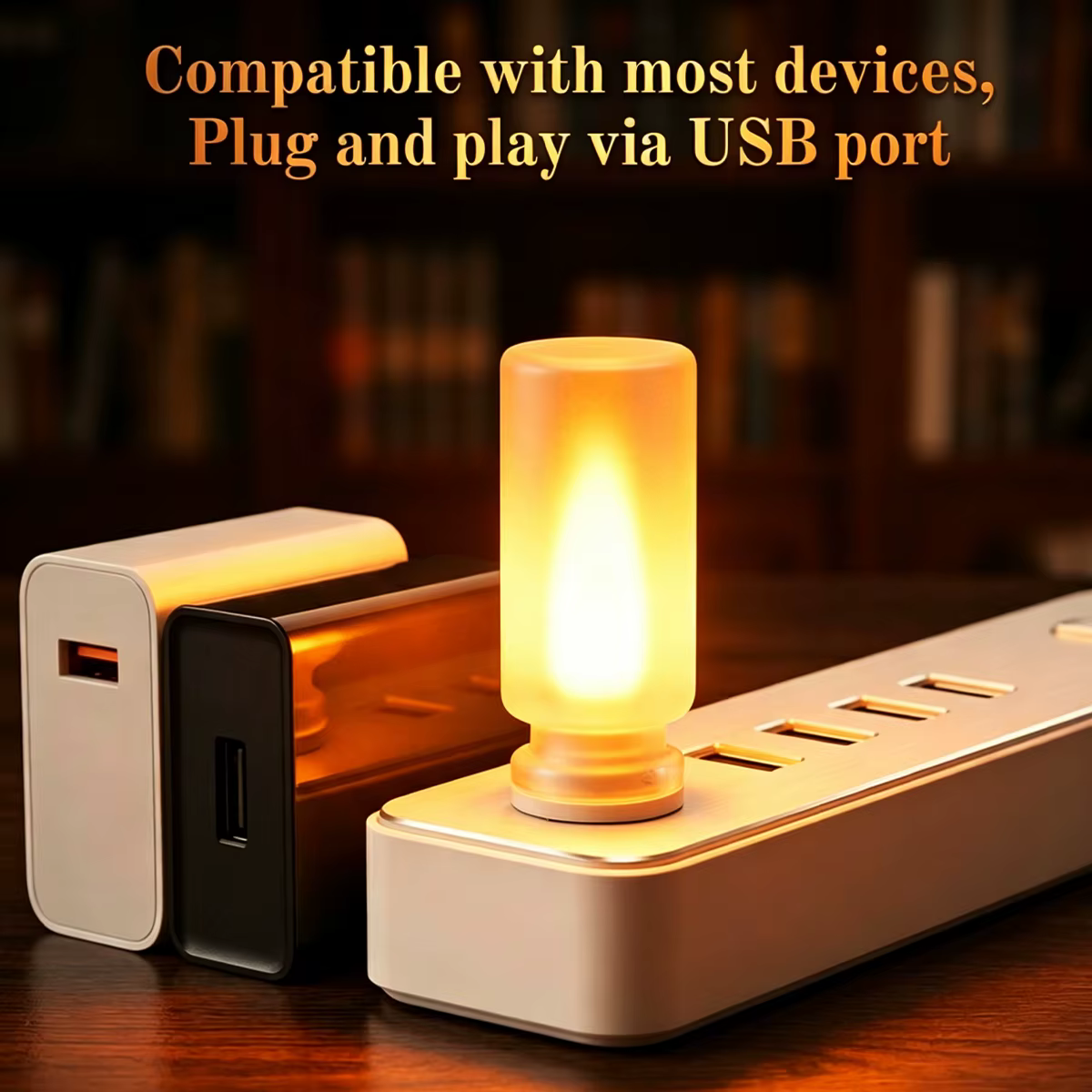 Lampe de nuit LED USB à flamme vacillante en verre dépoli transparent