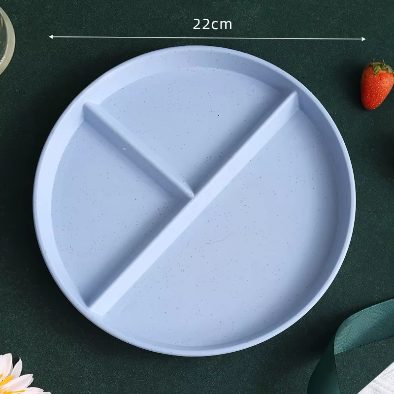 Assiette de petit-déjeuner divisée en 3 compartiments, assiette individuelle ronde en plastique, assiette réutilisable pour régime alimentaire sain et perte de poids, assiette de pique-nique