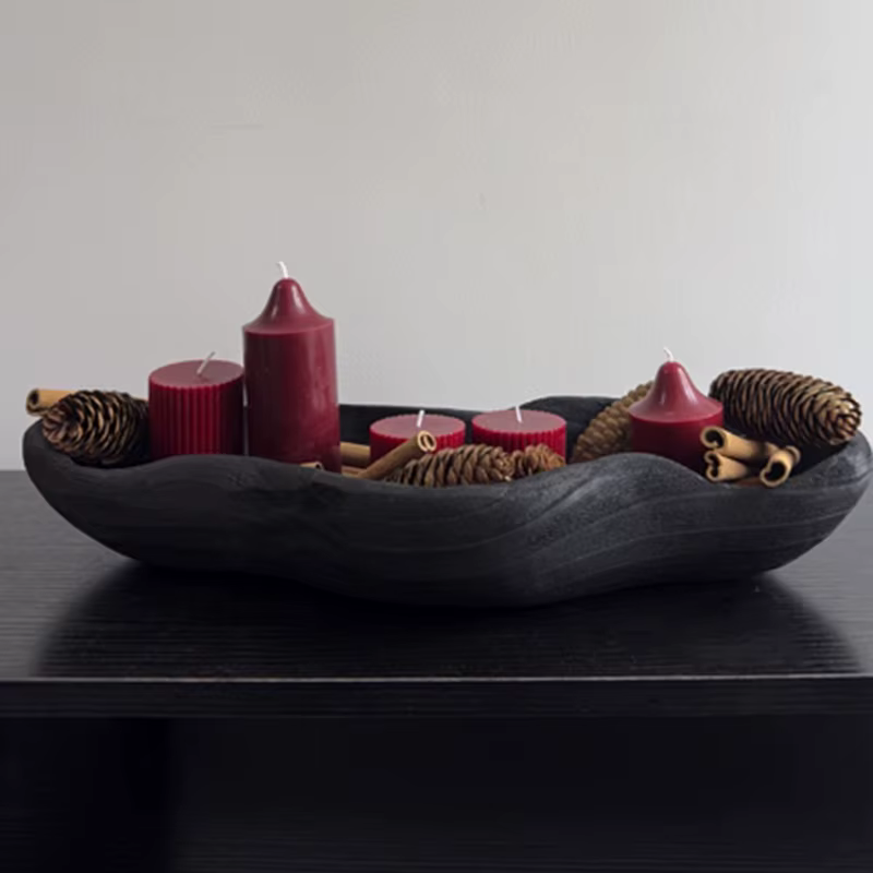 Plateau de rangement en bois noir, décoratif de bureau, organisateur de rangement de cuisine, accessoires, conteneur de rangement d'ornement rétro, bols à fruits