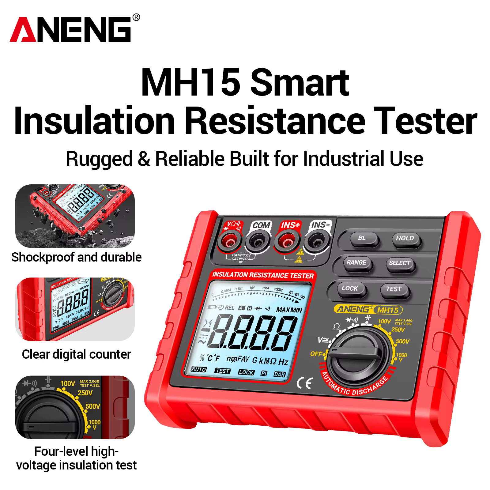 Testeur de résistance d'isolement haute précision avec alerte de batterie faible et décharge automatique pour la maintenance de circuits - Compteur électricien ANENG MH15