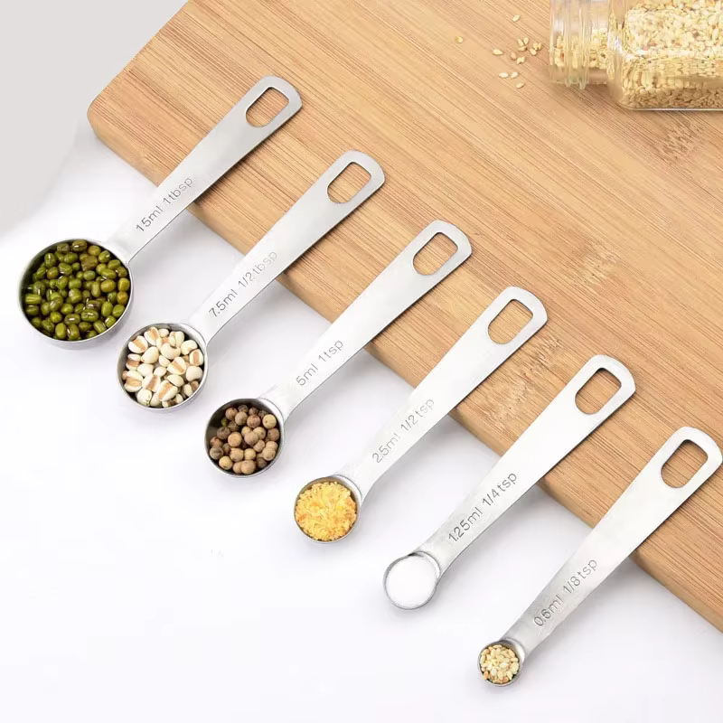 Ensemble de cuillères à mesurer en acier inoxydable de qualité alimentaire, sucre, café en poudre, cuillère à mesurer pour épices, outils de cuisine, accessoires de cuisson, 6 pièces/ensemble