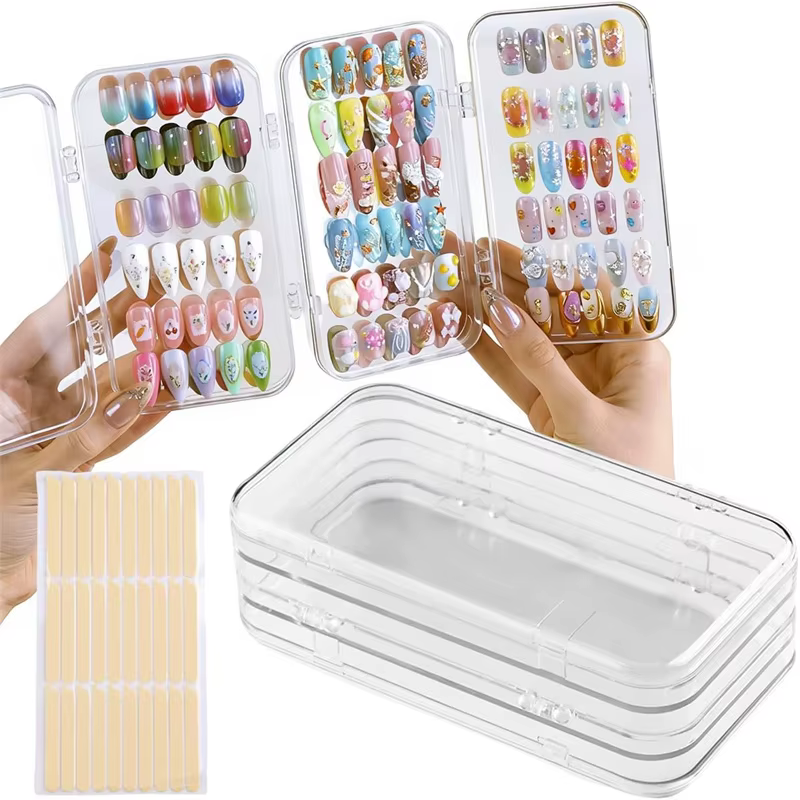 Boîte de rangement pour nail art, organisateur transparent anti-poussière, plateau de coiffeuse pliable en trois pour le rangement et la présentation de bijoux