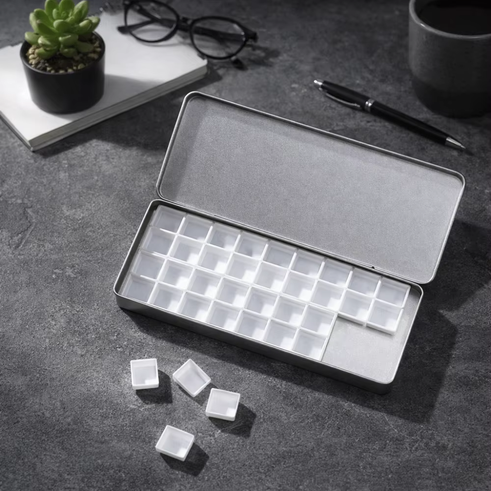 Boîte de portionnement pour aquarelle couleur argent, plateau de peinture vide portable, 36 compartiments, palette de peinture détachable, emballage pour aquarelle