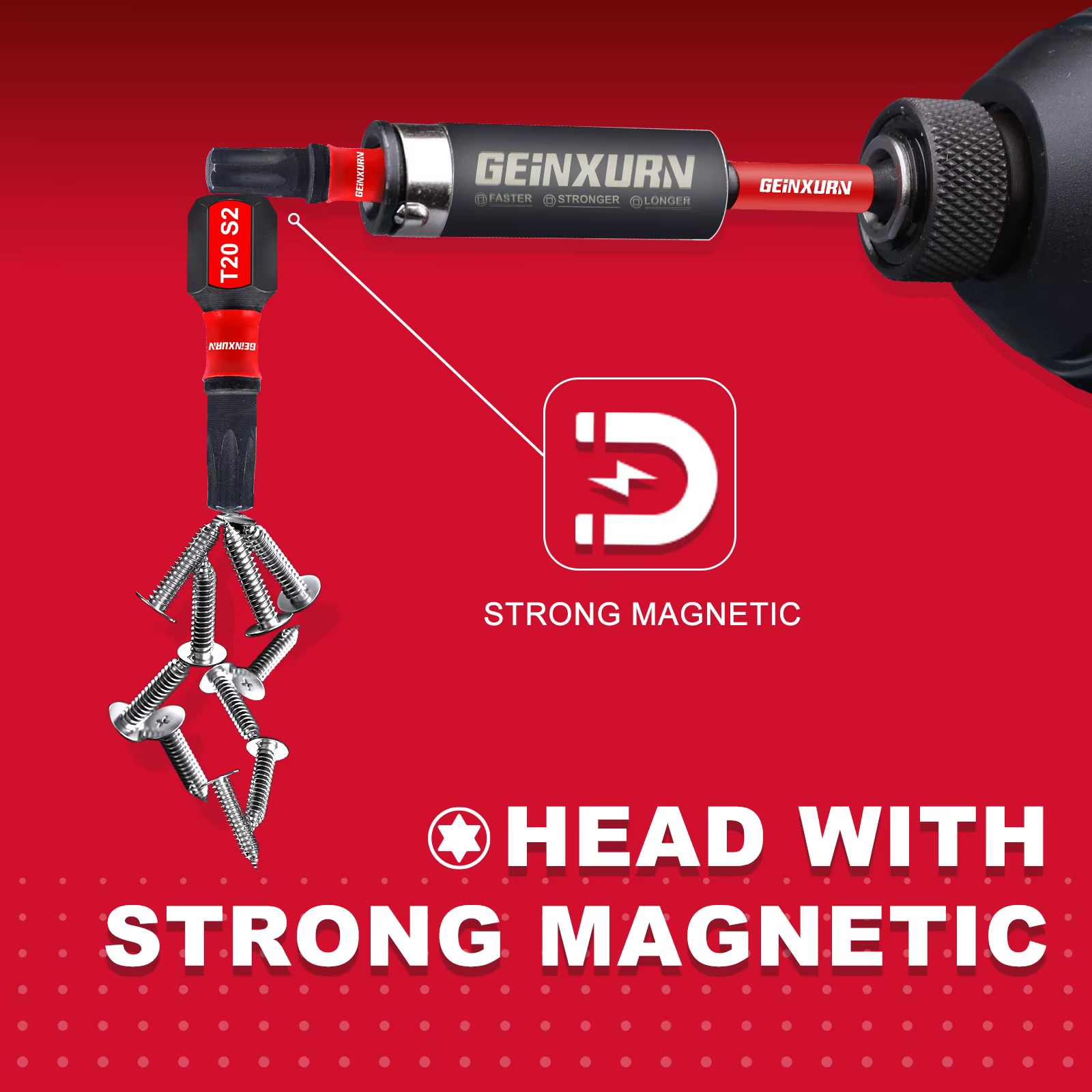 Geinxurn 30 embouts multi-conducteurs magnétiques Torx en acier S2 à impact avec boîte colorée de rangement (vert