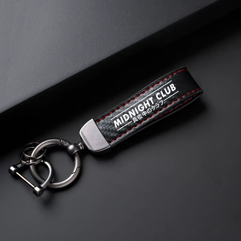 Porte-clés de voiture en cuir et Fiber de carbone avec logo du Club de minuit