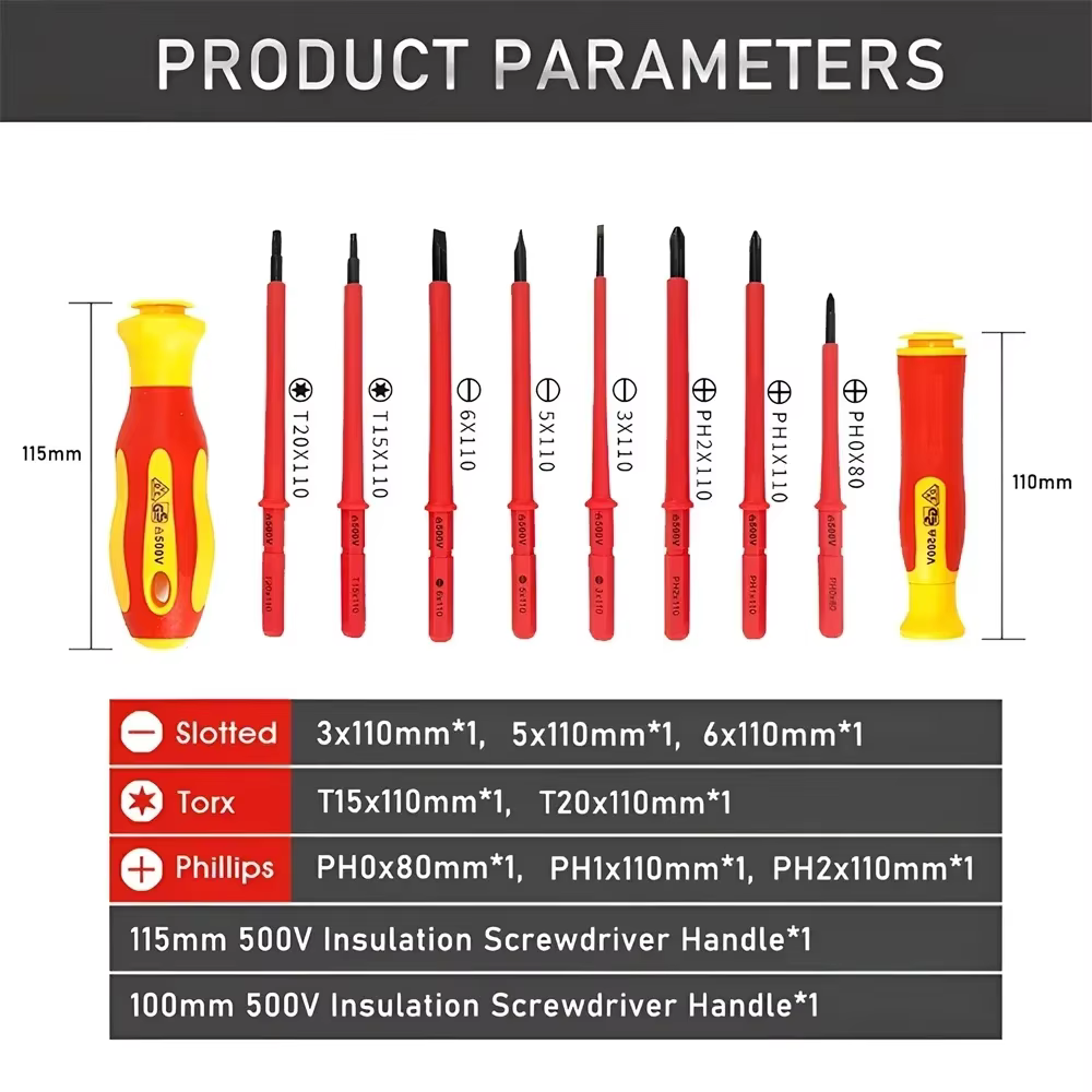 Kit de tournevis isolés de sécurité pour électricien