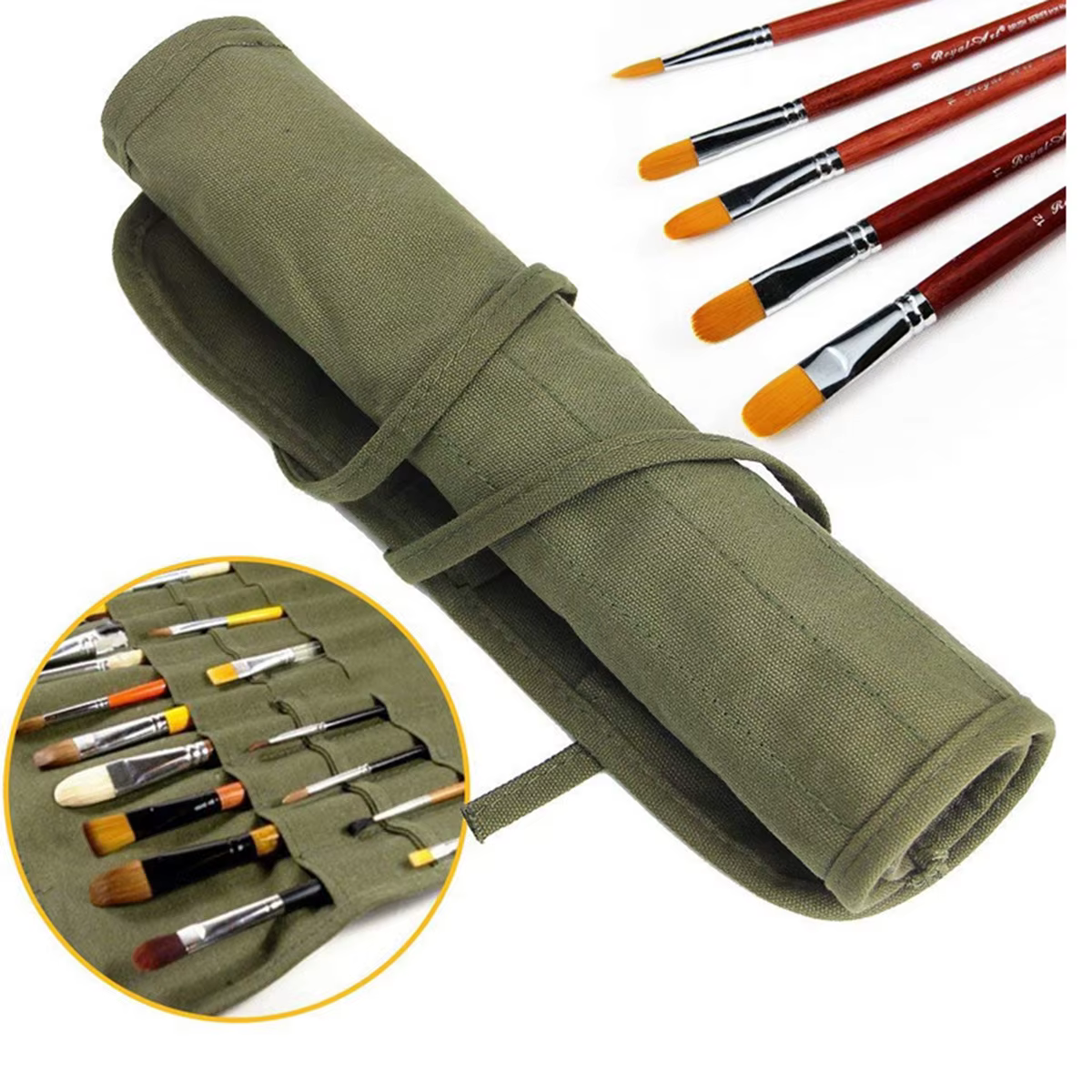 Sac de rangement pour pinceaux de peinture et toiles, 22 emplacements pour pinceaux d'aquarelle et de gouache, sac de rangement pour pinceaux de calligraphie, sac à stylos enroulable