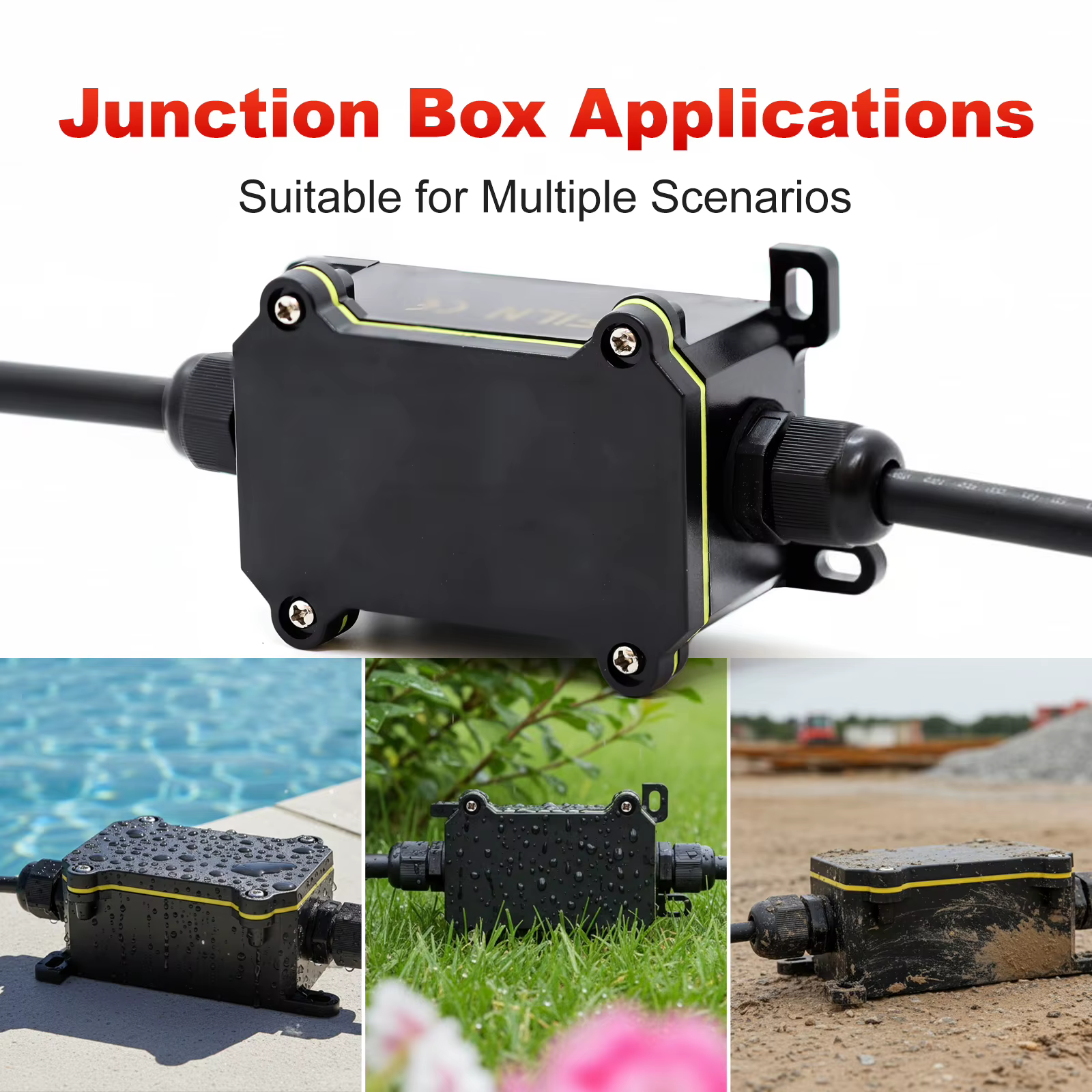 Compatible avec l'éclairage extérieur : boîte de jonction étanche bidirectionnelle moderne avec connecteur de câble et 2 presse-étoupes M9