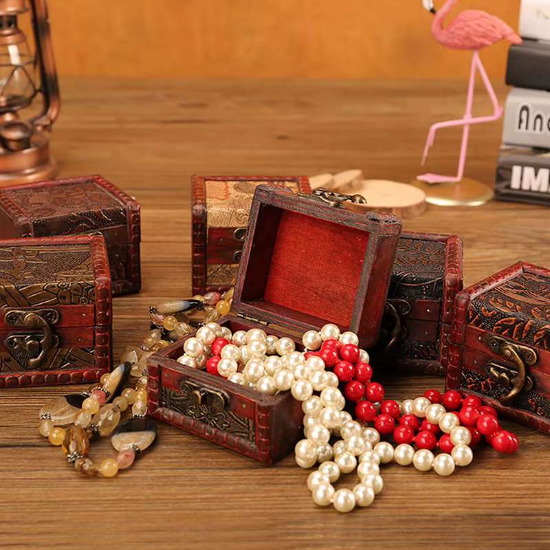 Boîte à bijoux en bois Vintage de Style chinois avec serrure