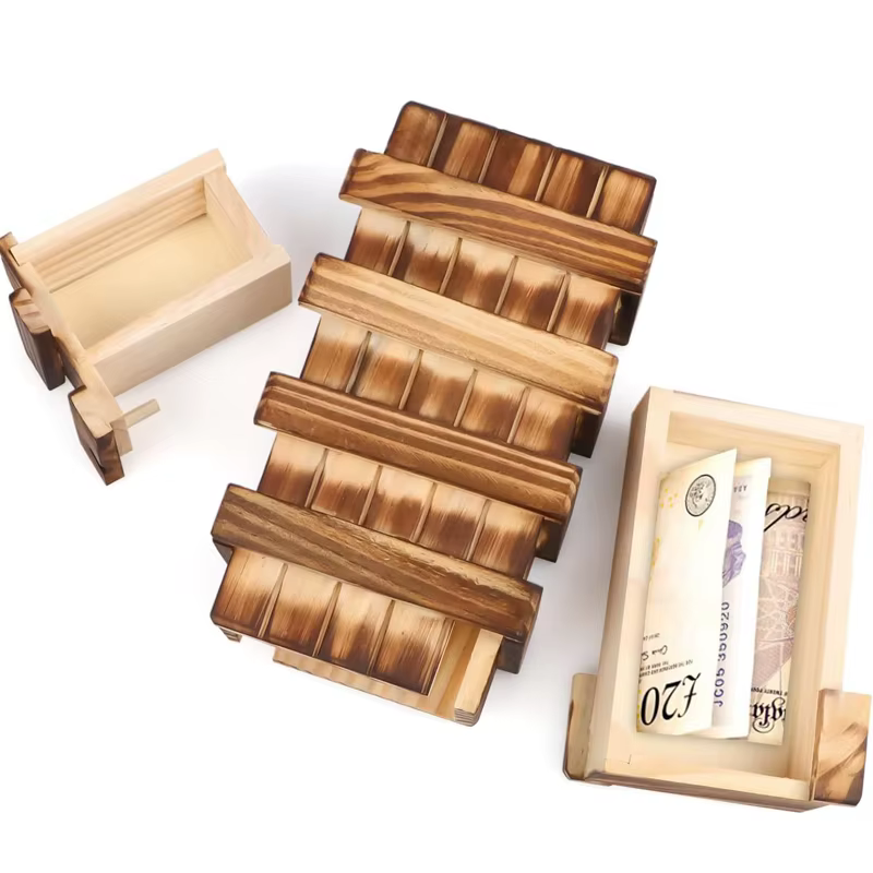Boîte de Puzzle secrète en bois avec compartiment caché pour argent