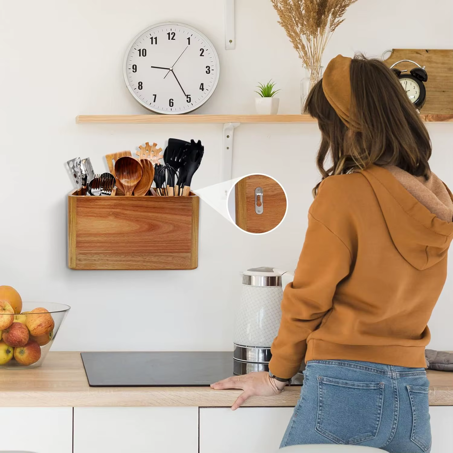 Organisateur de rangement d'ustensiles en bois