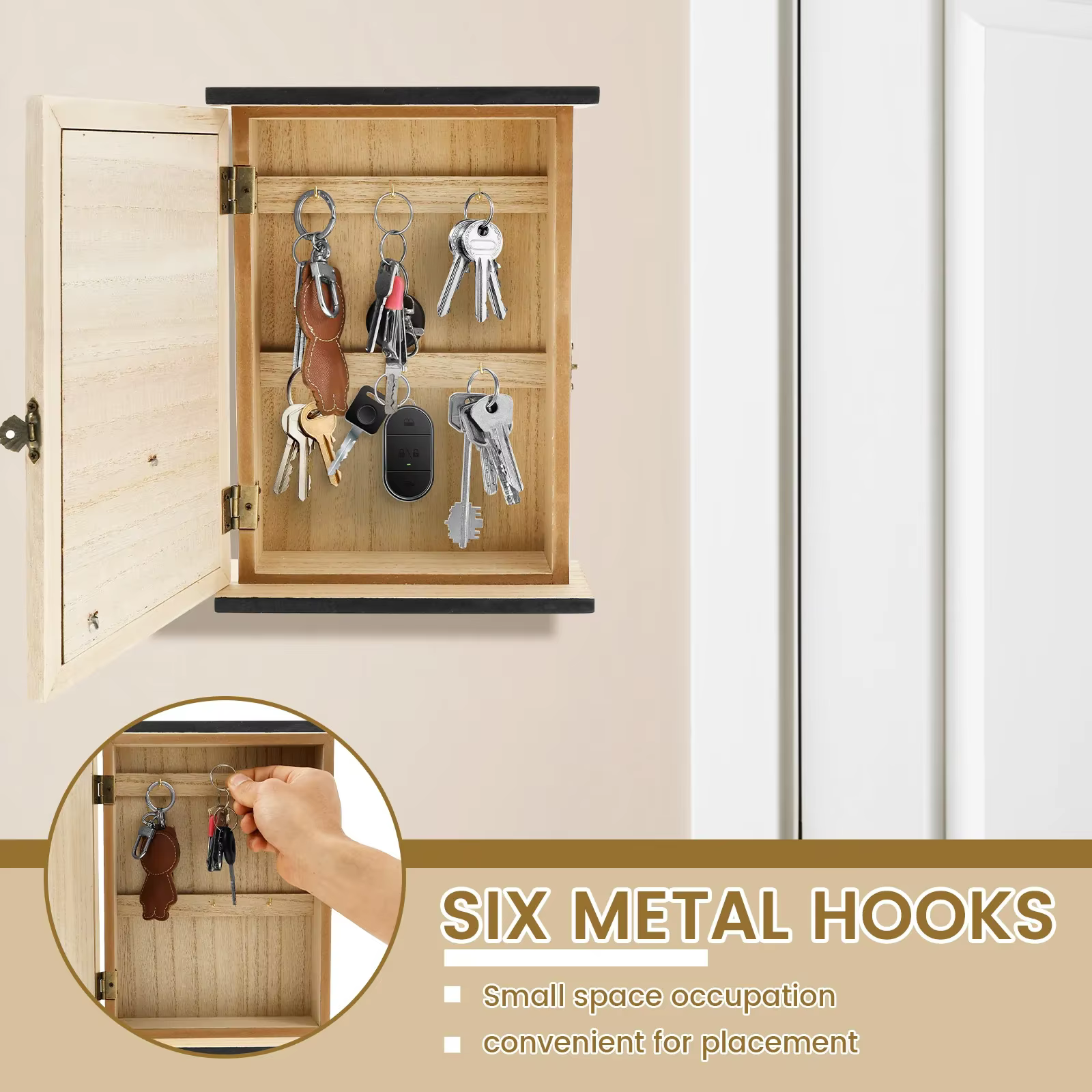 Boîte à clés en bois décorative à fixer au mur