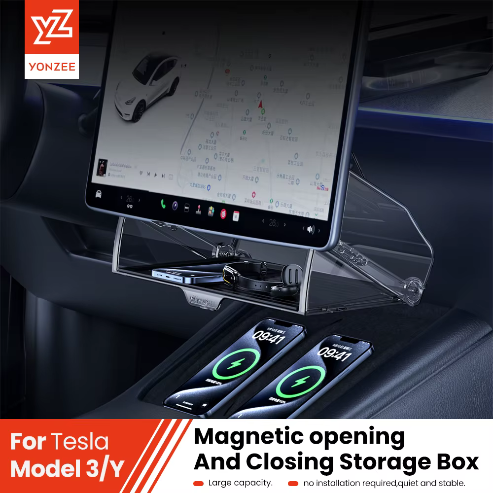 YZ pour le nouveau Tesla Highland modèle 3 Y bac de jonction magnétique sous l'écran boîte de rangement pliable ETC