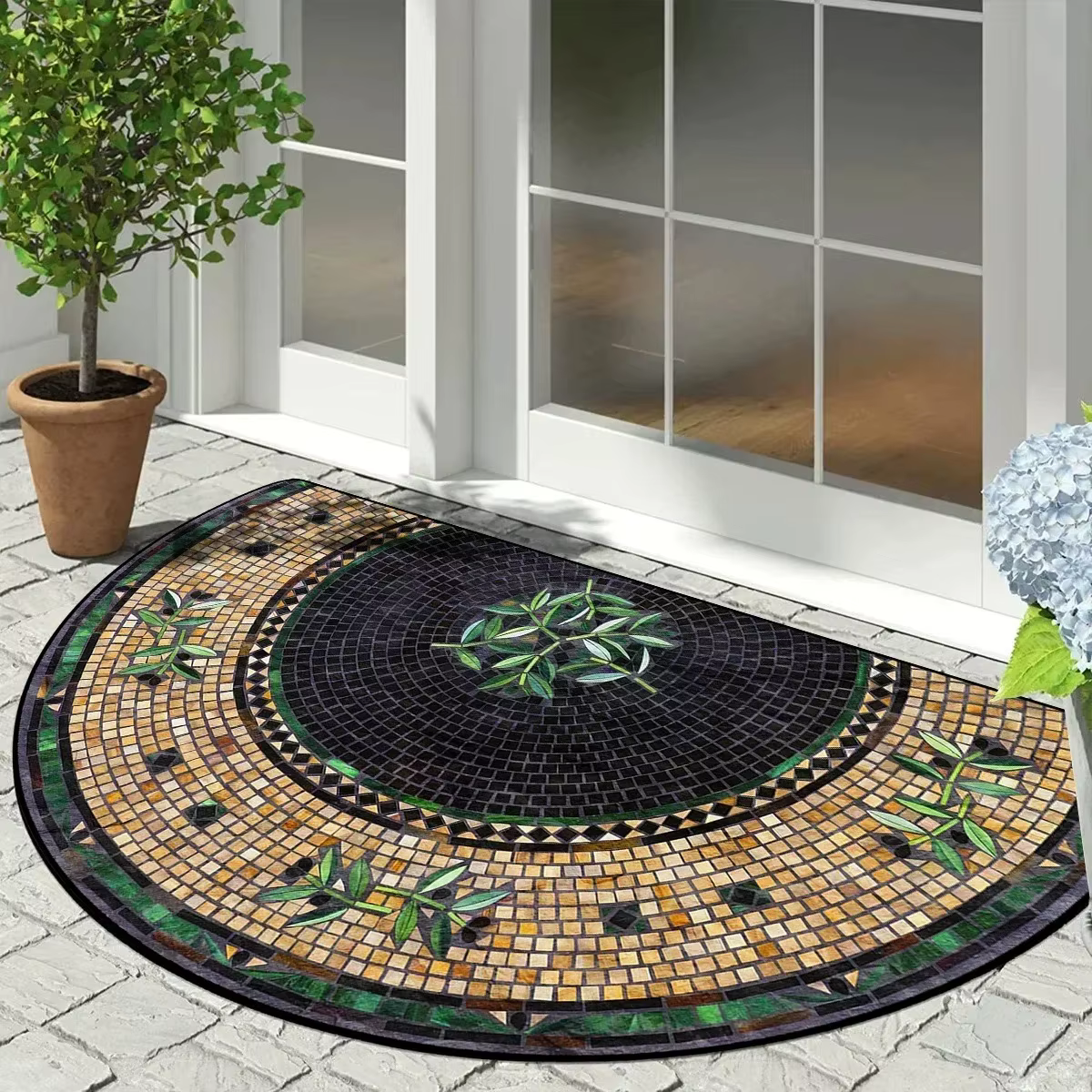 Tapis d'entrée, paillasson de porte d'entrée, tapis décoratifs de jardin extérieur, paillassons de bienvenue de luxe, tapis semi-circulaire, tapis d'entrée