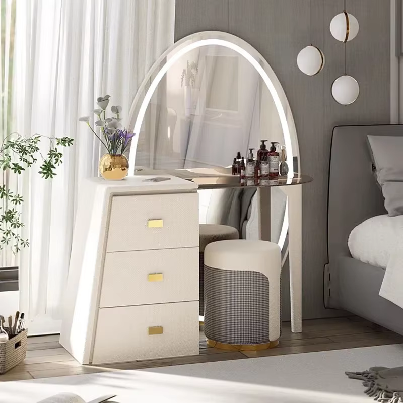 Table de toilette de luxe moderne européenne avec rangement pour bijoux, grand meuble de beauté, penteadeira, mobilier de maison