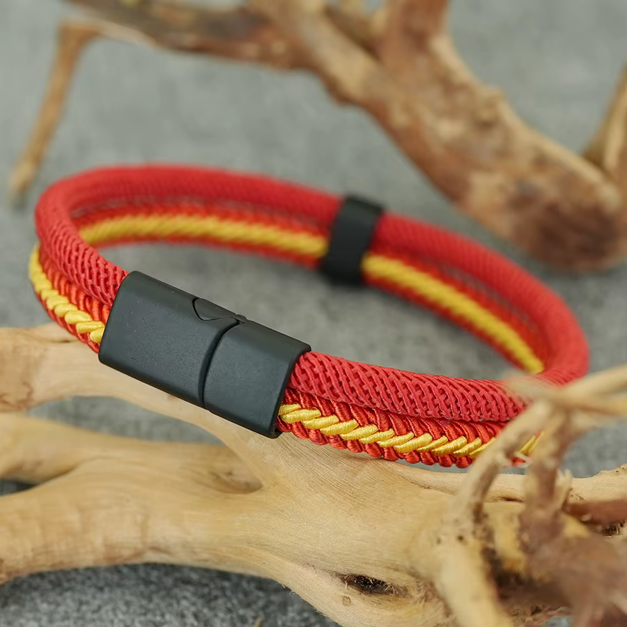 Bracelets en corde à breloques élégants pour hommes, bracelet enveloppant, Double tissage, fermoir magnétique, brassards de Camping en plein air pour lui
