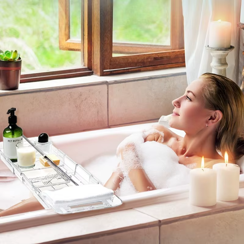 Étagère de rangement pour baignoire réglable, support de douche pour salle de bain, plateau de bain extensible et pliable, organisateur