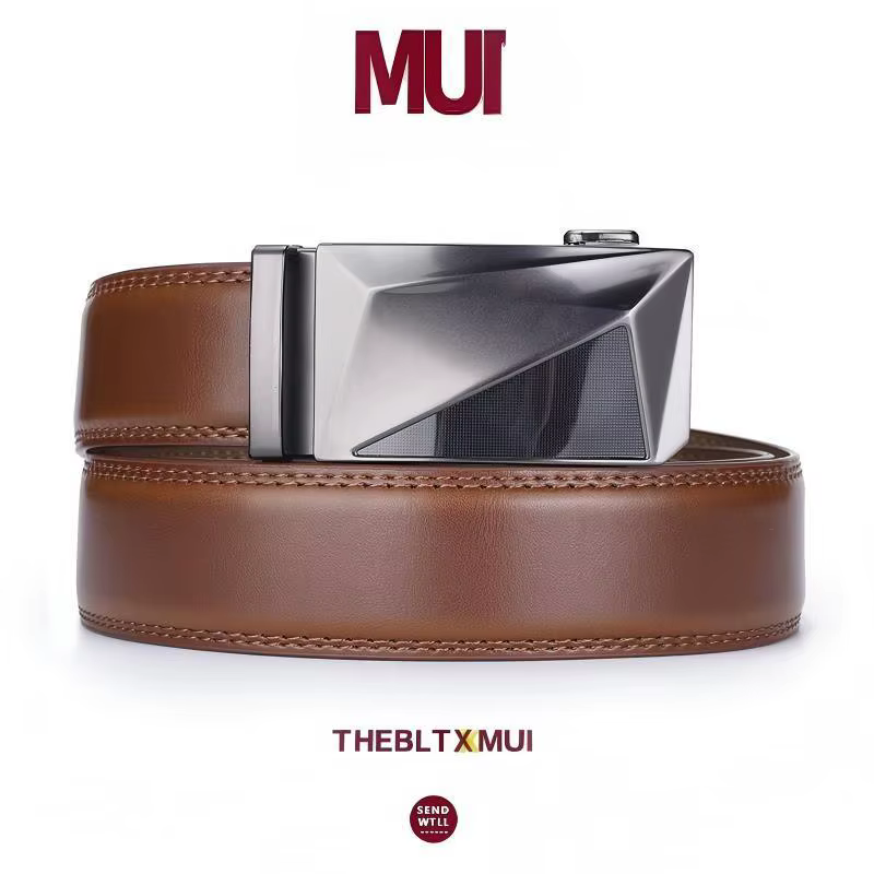 Ceinture pour homme en alliage géométrique plat avec boucle automatique