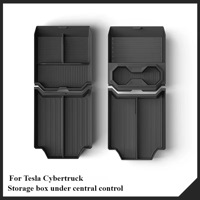 Boîte de rangement de voiture, 2 pièces, pour Tesla Cybertruck 2025, accessoire Console centrale, tapis inférieur antidérapant, étui de rangement, plateau