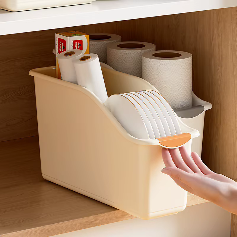 Ensemble de bacs de rangement en plastique incurvés - Boîtes d'organisation polyvalentes pour les produits de nettoyage et les essentiels ménagers