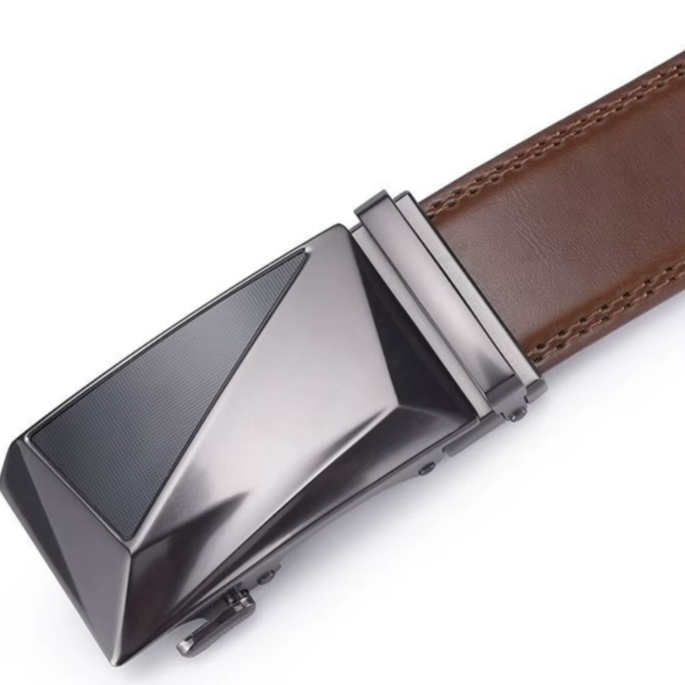 Ceinture pour homme en alliage géométrique plat avec boucle automatique