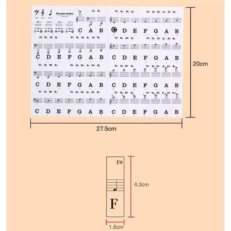 1 ensemble d'autocollants de lettres pour piano pour débutants