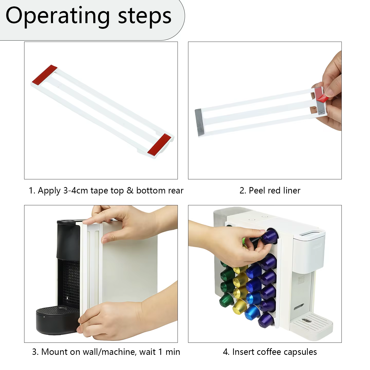 Bandes de rangement verticales pour capsules de café, lot de 4, auto-adhésives, sans perçage, distributeur de dosettes Nespresso, organisateur mural