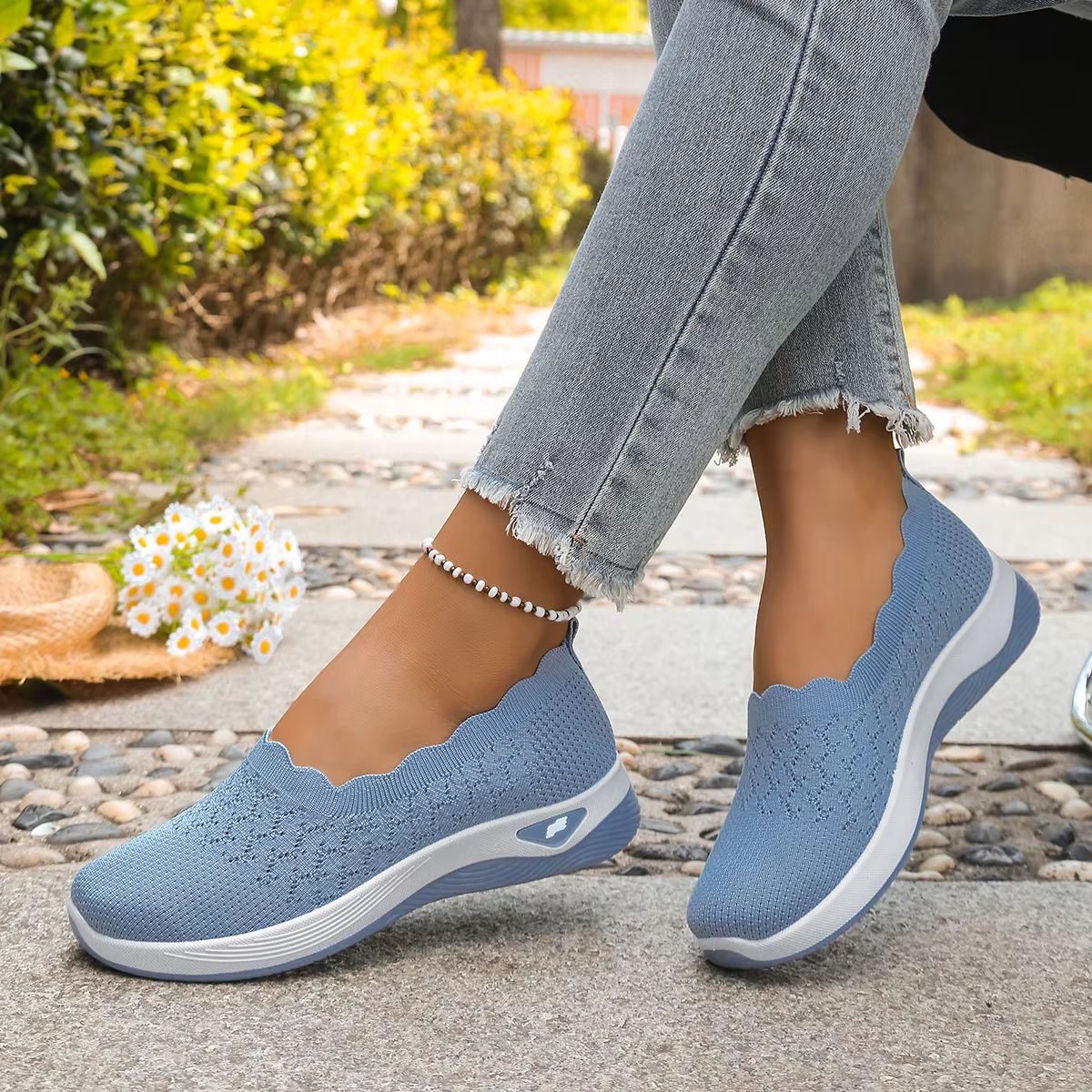 Chaussures orthopédiques pour femmes, chaussures de marche en tricot, respirantes, à enfiler, mocassins souples, baskets compensées antidérapantes, chaussures décontractées confortables