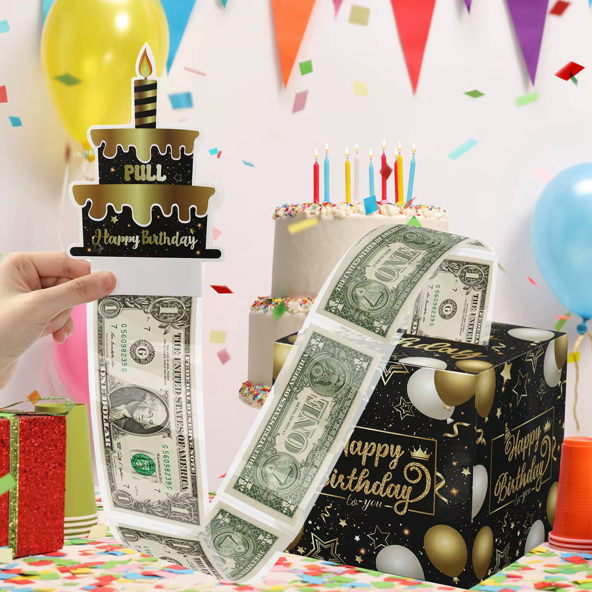 Boîte-cadeau d'anniversaire avec carte de gâteau, tirelire amusante, cadeaux d'anniversaire créatifs pour hommes et femmes, anniversaire des travailleurs, 1PC