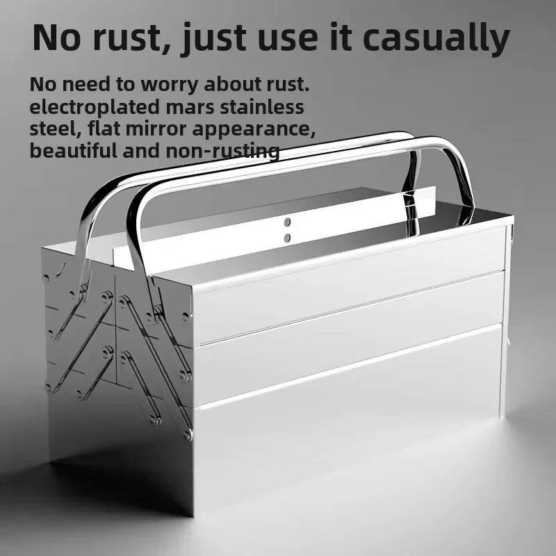 Boîte à outils en acier inoxydable pour usage industriel et domestique avec conception pliable et espace de rangement à 3 couches AJ
