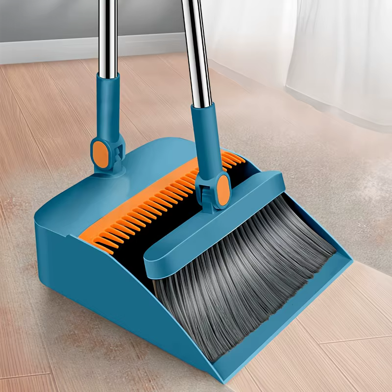 Balai avec pelle à poussière, manche long réglable, balai sur pied et pelle à poussière pour balayage intérieur et extérieur, maison, bureau, cuisine