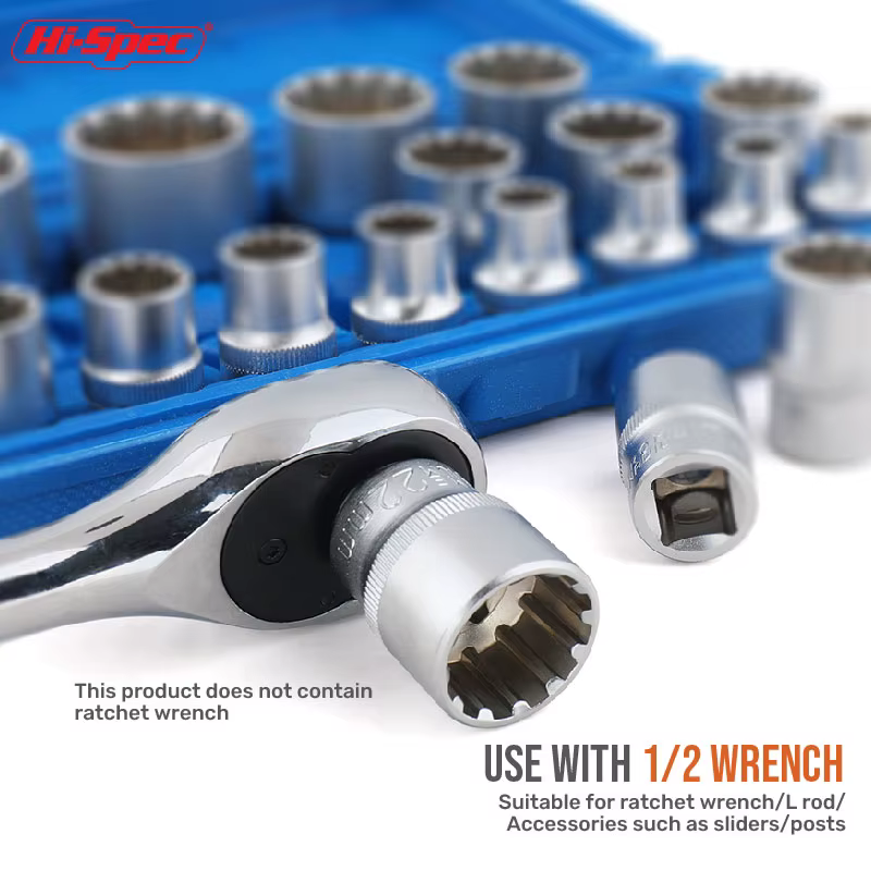 Jeu de douilles Torx multi-dents d'entraînement de 1/2 pouces 19 pièces avec TAN8-32mm