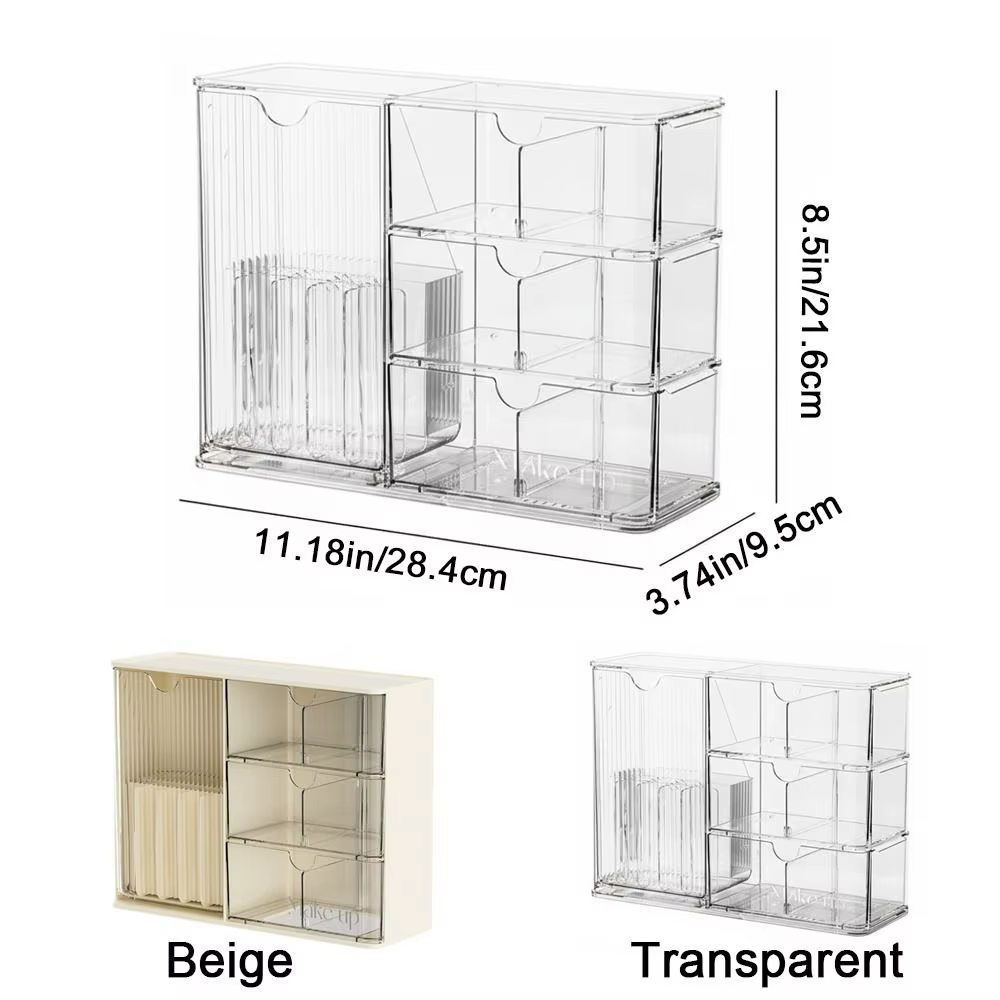 Boîte de rangement cosmétique en plastique transparente, grande capacité, style tiroir, avec tiroirs, anti-poussière