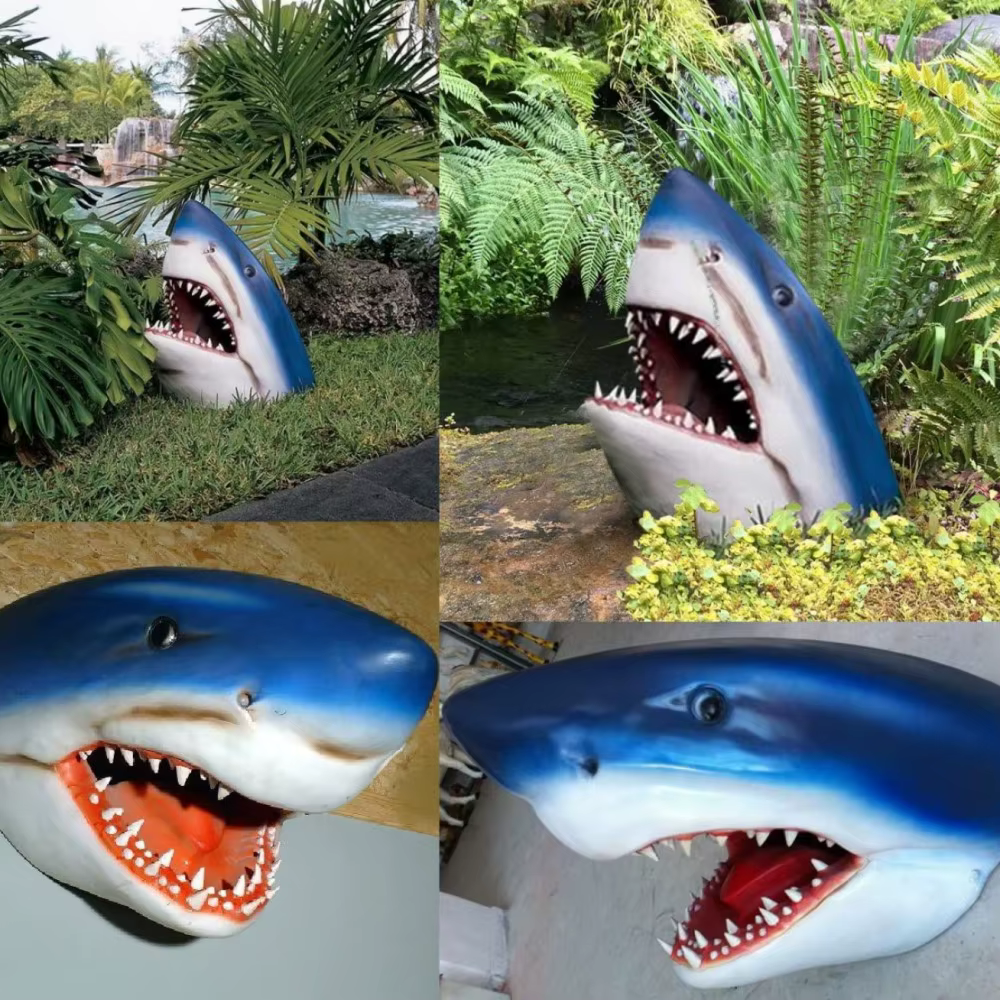 Sculpture murale de tête de grand requin blanc